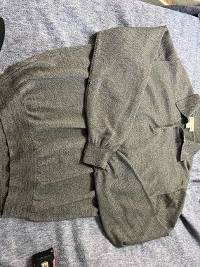 John W Nordstrom Men's L Fine Wool Collared Sweater Heathered Gray